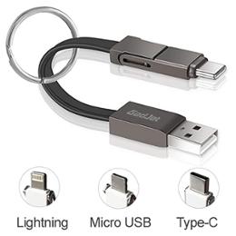 GADJET CABLE LIGHTNING + MICRO USB + TYPE-C PORTE CLES